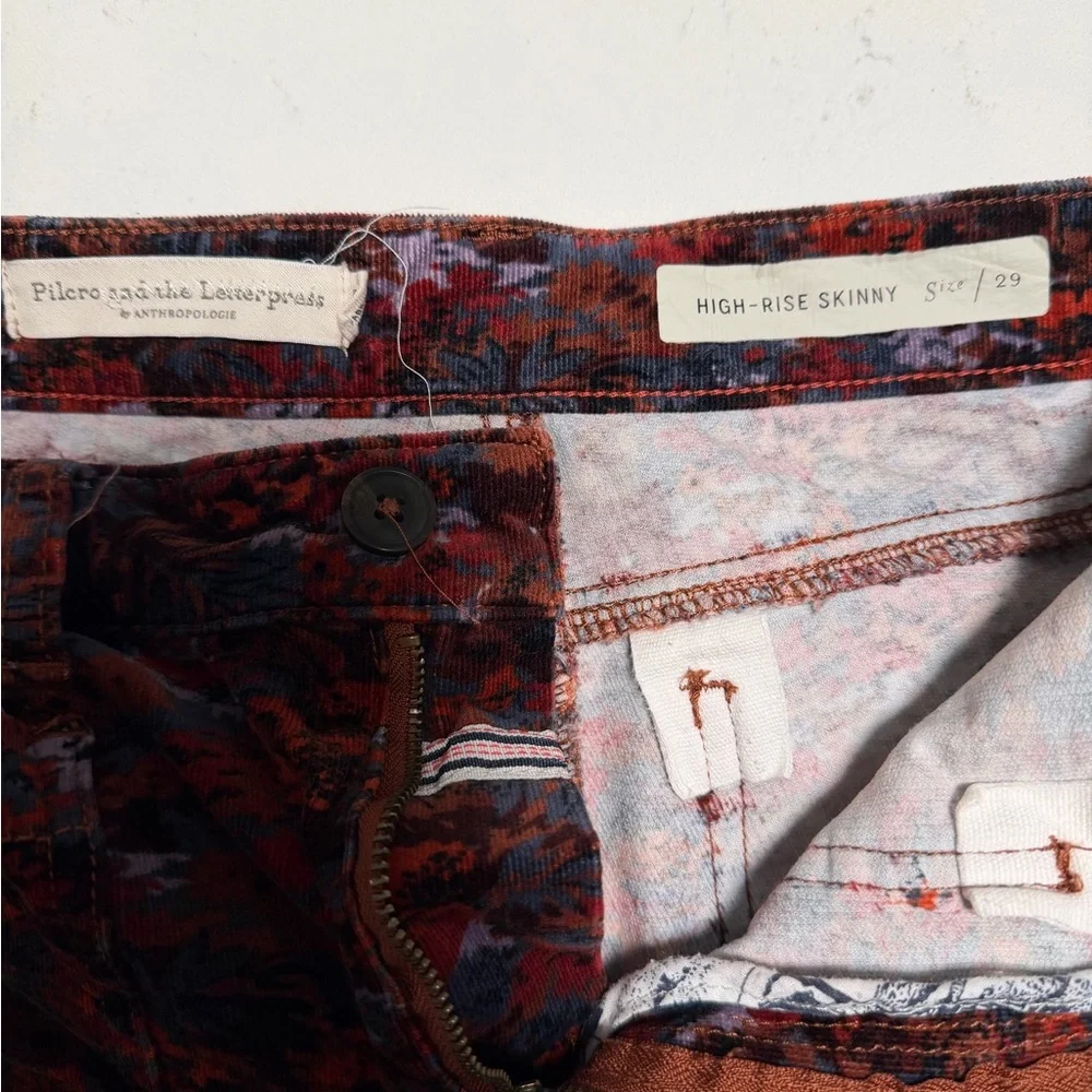 Pilcro & the Letterpress Size 29 High Rise Skinny Pants Floral Corduroy Stretchy - Picture 5 of 12